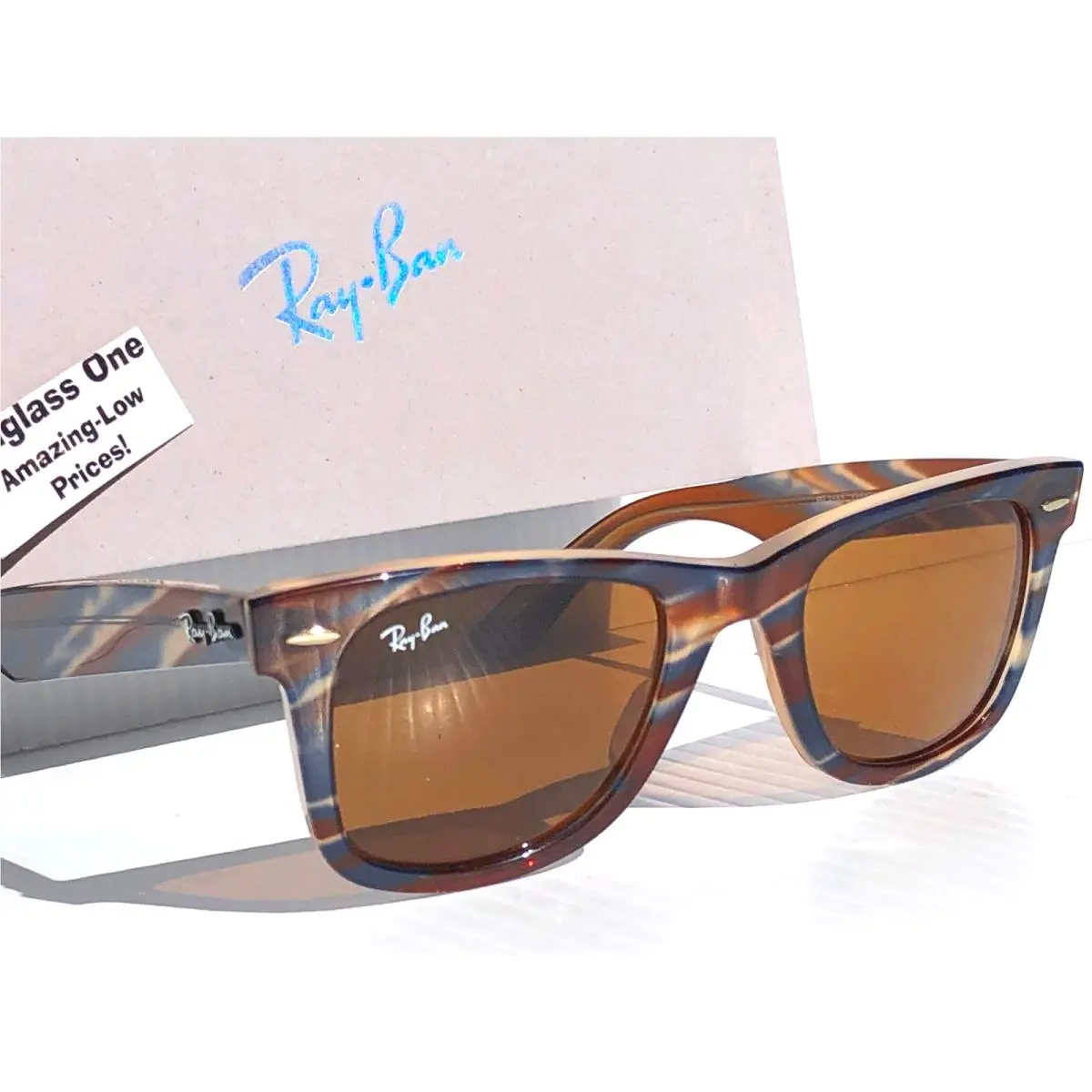 Ray Ban Wayfarer Striped Brown Photochromic Brown Lens Sunglass RB 2140 1408/33 by Ray-Ban