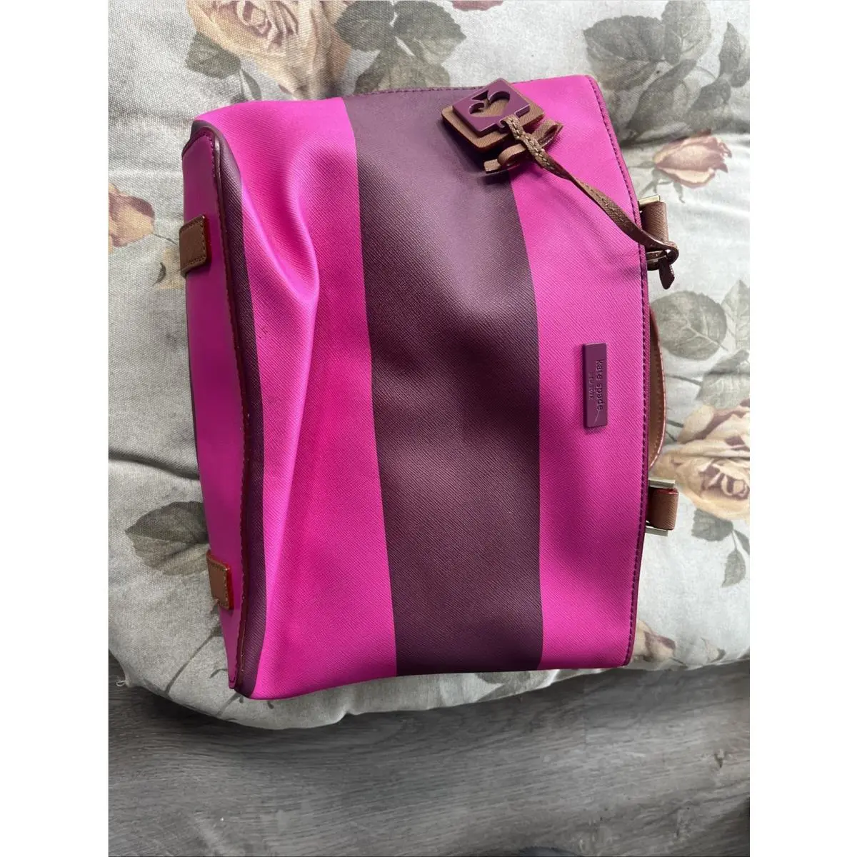 Juno Small Grant Street Grainy Vinyl Tote Pink Plum Preppy Upstairs by Kate Spade