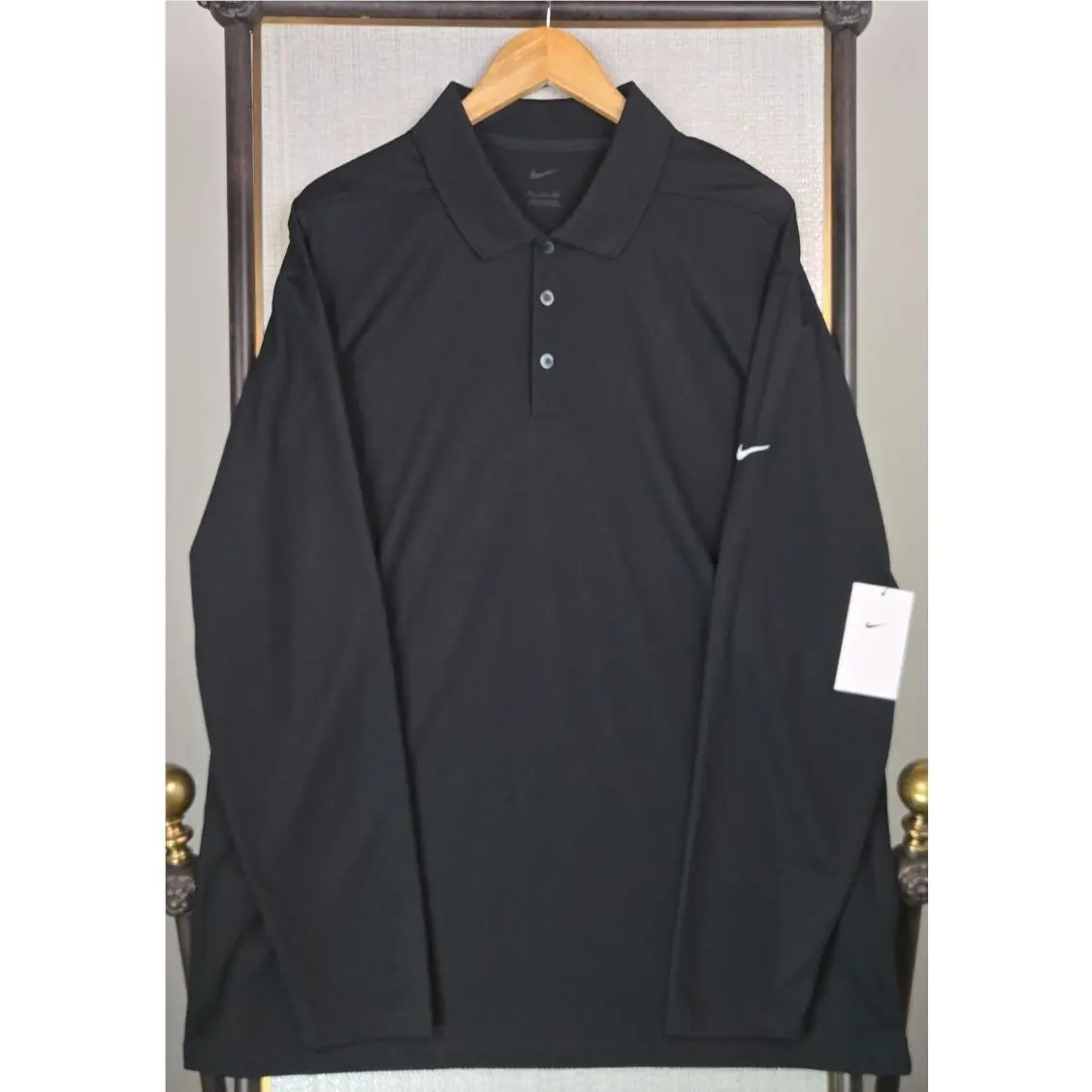 Nike Mens Long Sleeve Polo Shirt Size 2XL Black Golf Wicking Dri-fit