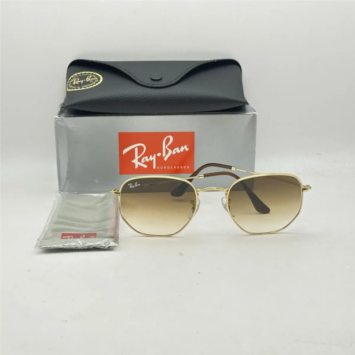 Ray Ban Unisex Hexagonal Flat Thin Metal Gradient Sunglasses RB3548 Gold/brown by Ray-Ban
