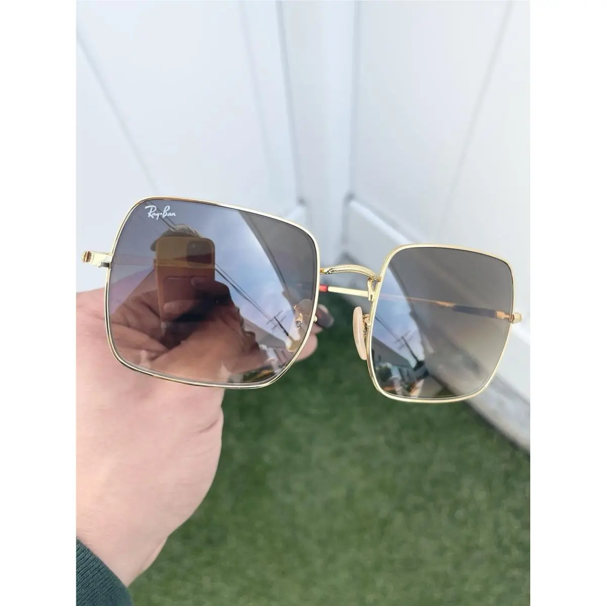 Ray Ban Square RB1971 1971 Gold Brown Gradient Lens Size 54/19 by Ray-Ban