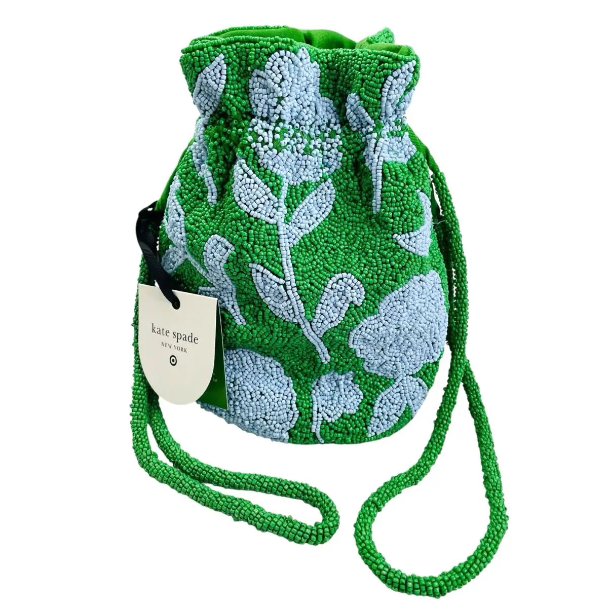 Kate Spade New York Target Beaded Bucket Bag Classic Green Rose Drawstring