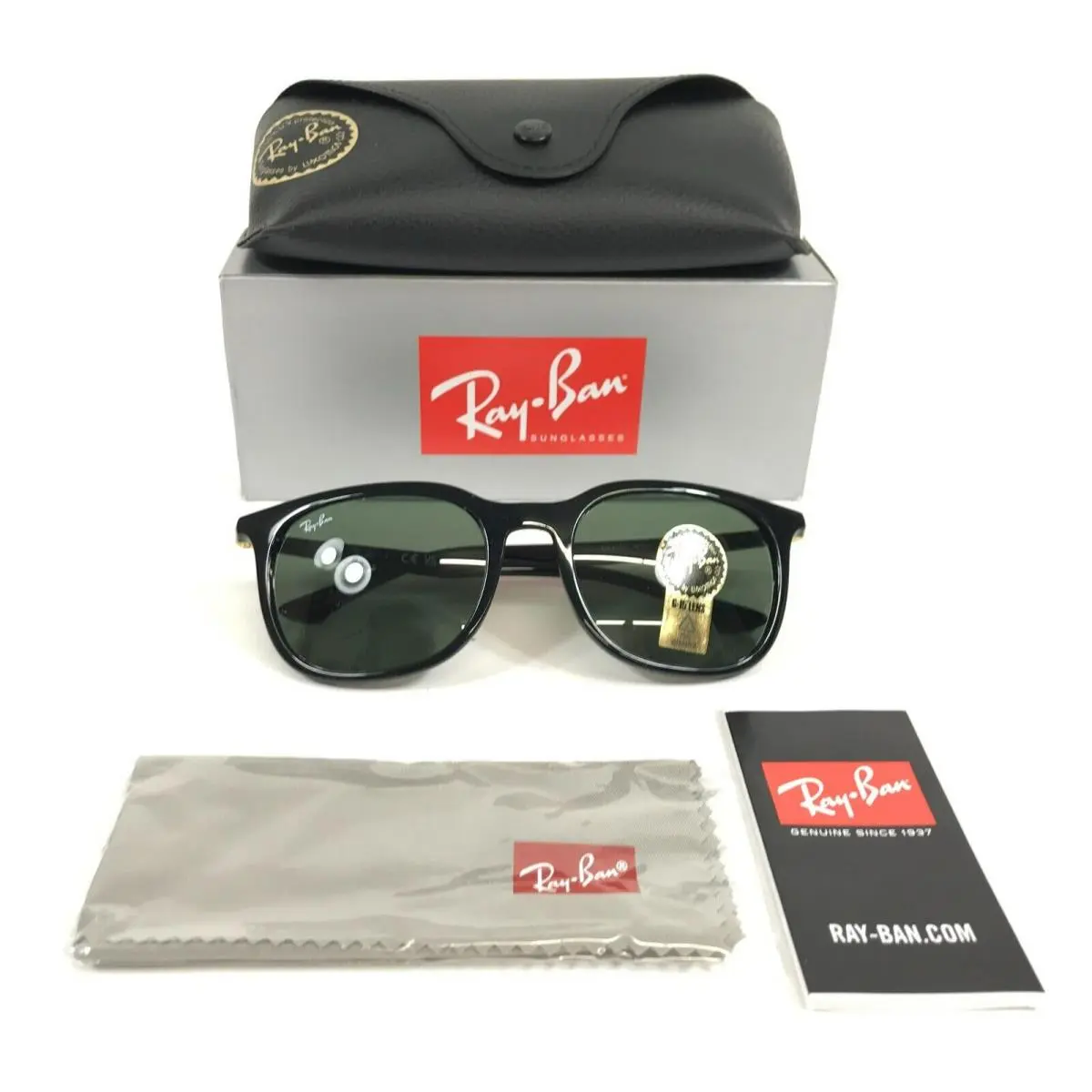 Ray-ban Sunglasses RB4386 601/31 Polished Black Square Frames Green G-15 Lenses by Ray-Ban