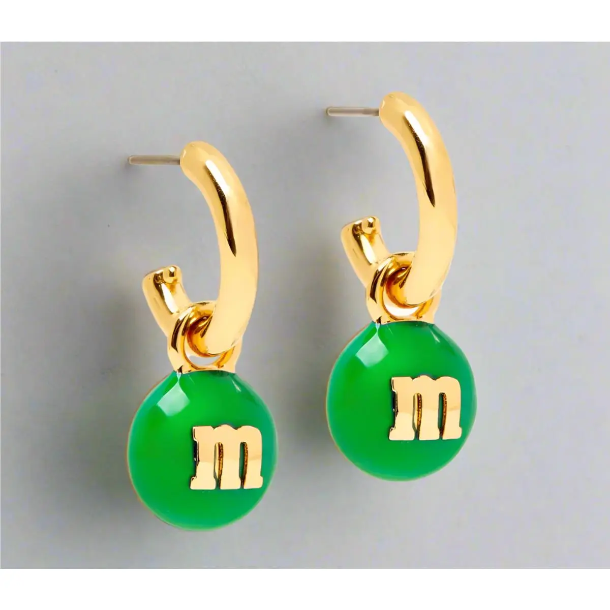 M M`s Green Candy Charm Huggie Cuff Earrings Gold Tone by Kate Spade