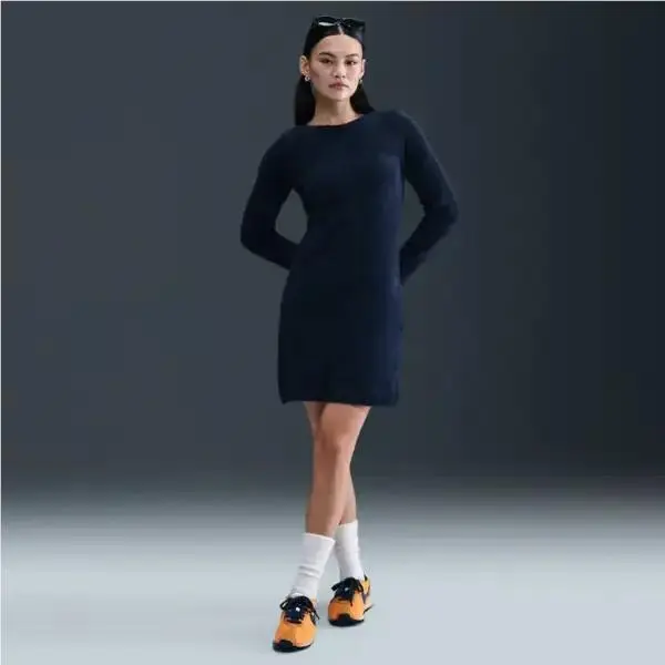 Sportswear Phoenix Cozy Bouclé Slim Knit Dress Womens XS Slim Blue by Nike