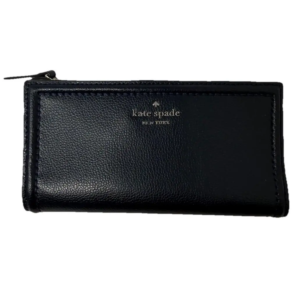 New York Stacy Saffiano Leather Wallet Navy Blue Compact Snap Bifold by Kate Spade