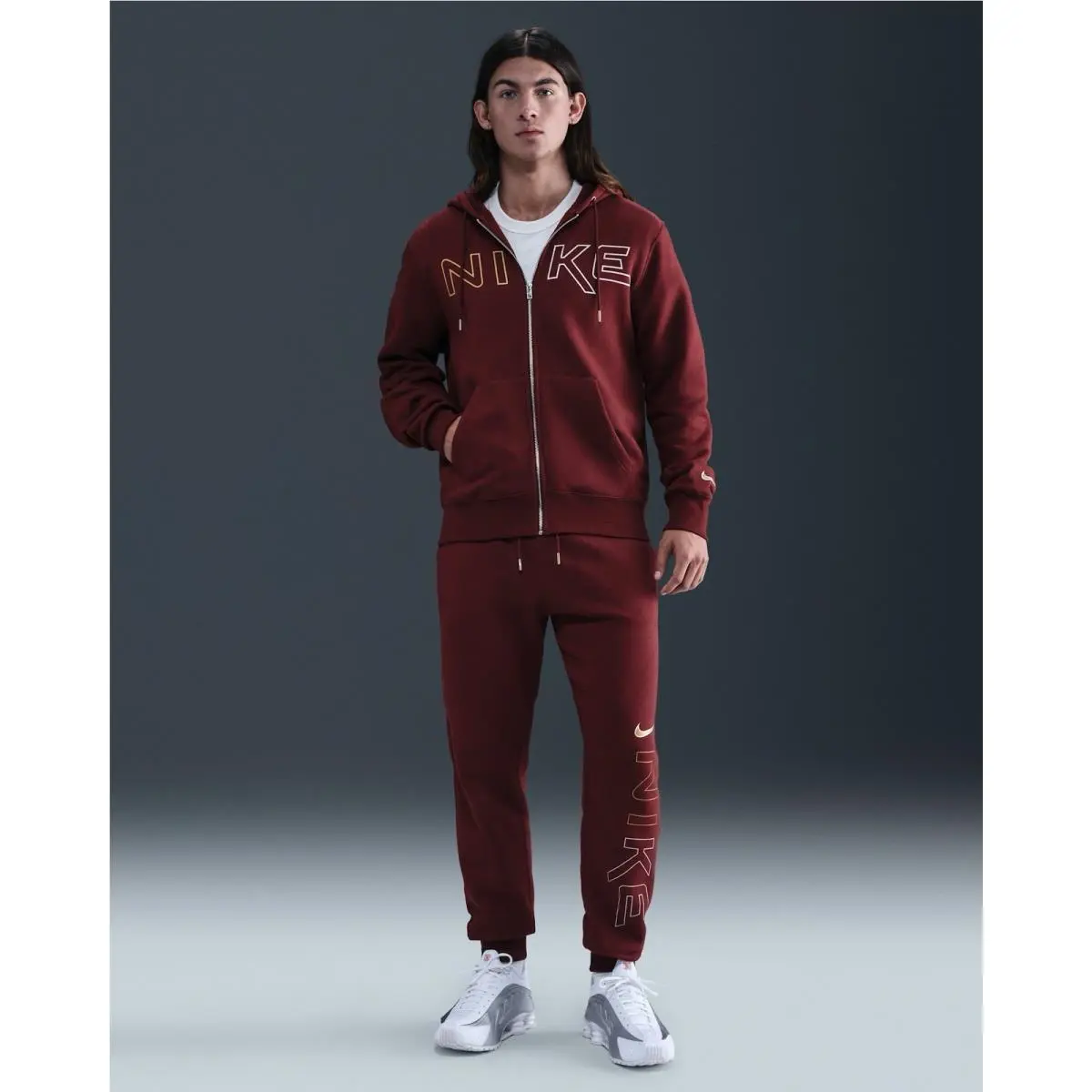 Mens Sportswear Club Fleece Full Zip Hoodie Sweatpants Dark Red Size XL Set by Nike