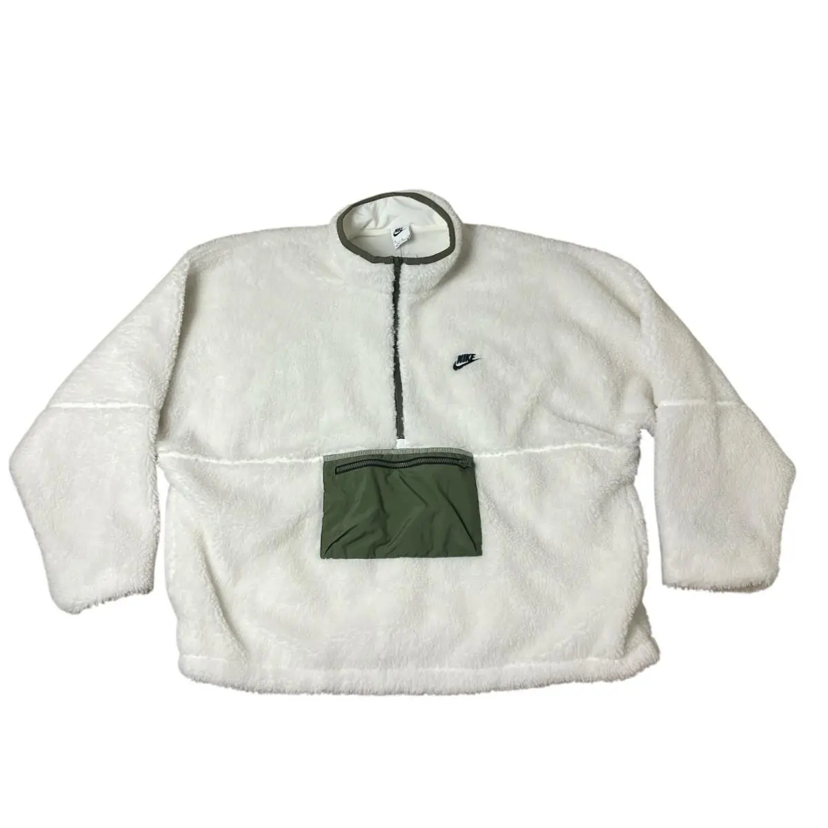 Club Fleece Jacket Mens XL White 1/2 Zip Pullover Anorak Green DQ4880-133 by Nike