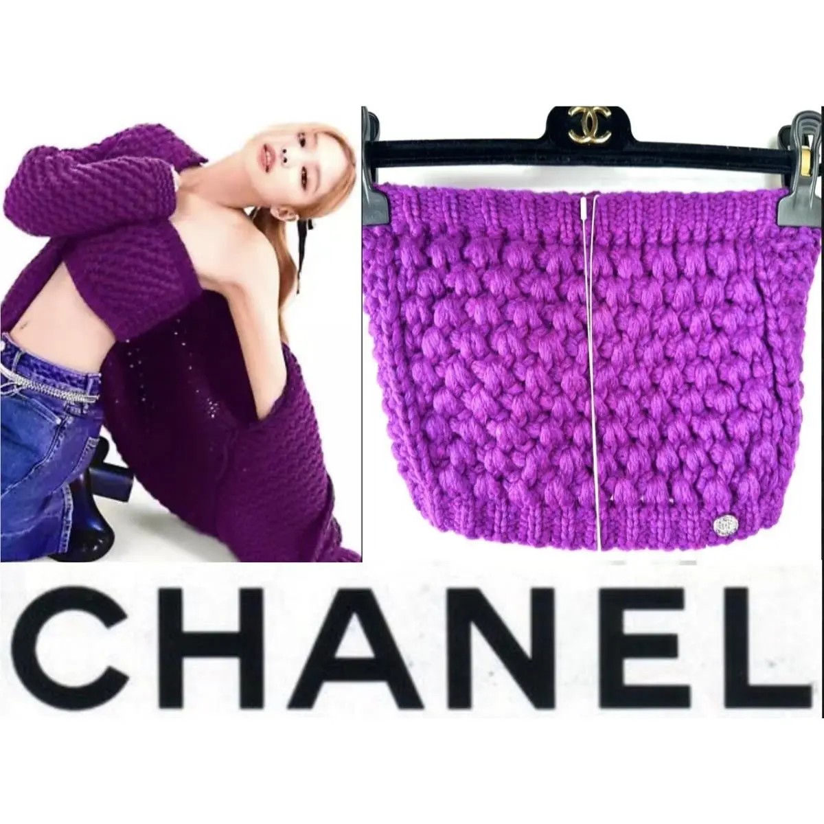 5K Chanel 2022 Jennie Purple Knit Sweater Crop Top 34 36 2 4 Halter XS S