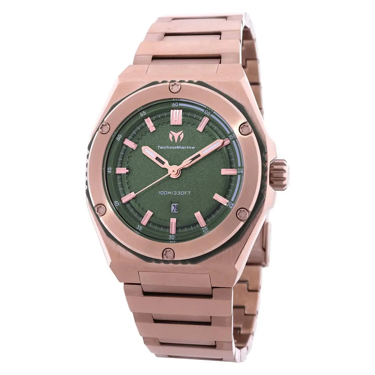 Technomarine TM-416086 Coral Olive Green Dial 36 mm Women`s Watch - Rose Gold-tone, Dial: Olive Green, Band: Rose Gold-tone
