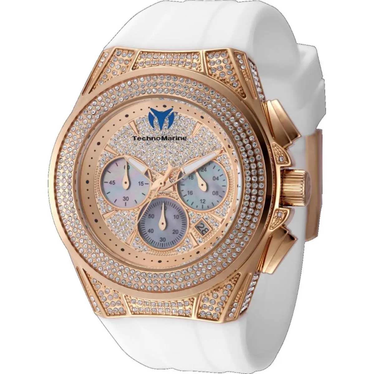 Technomarine Women`s Watch Cruise Diva Pave Chronograph White Strap TM-125033 by TechnoMarine