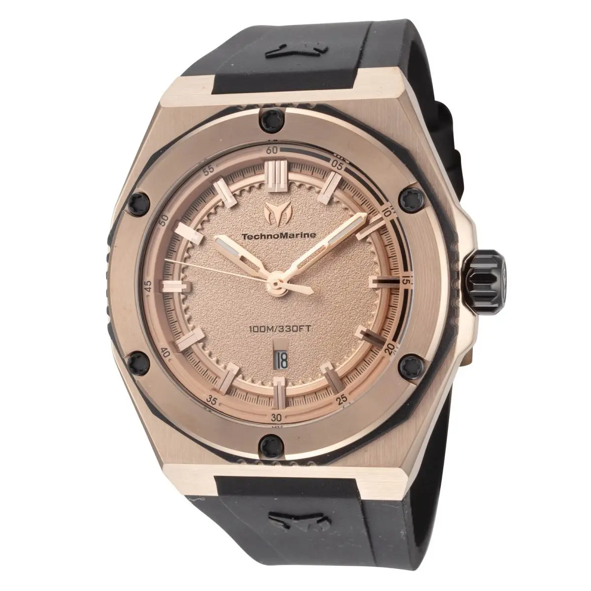 Technomarine Men`s Coral Legacy 45mm Quartz Wristwatch TM-416065 - Dial: Rose Gold, Band: Black