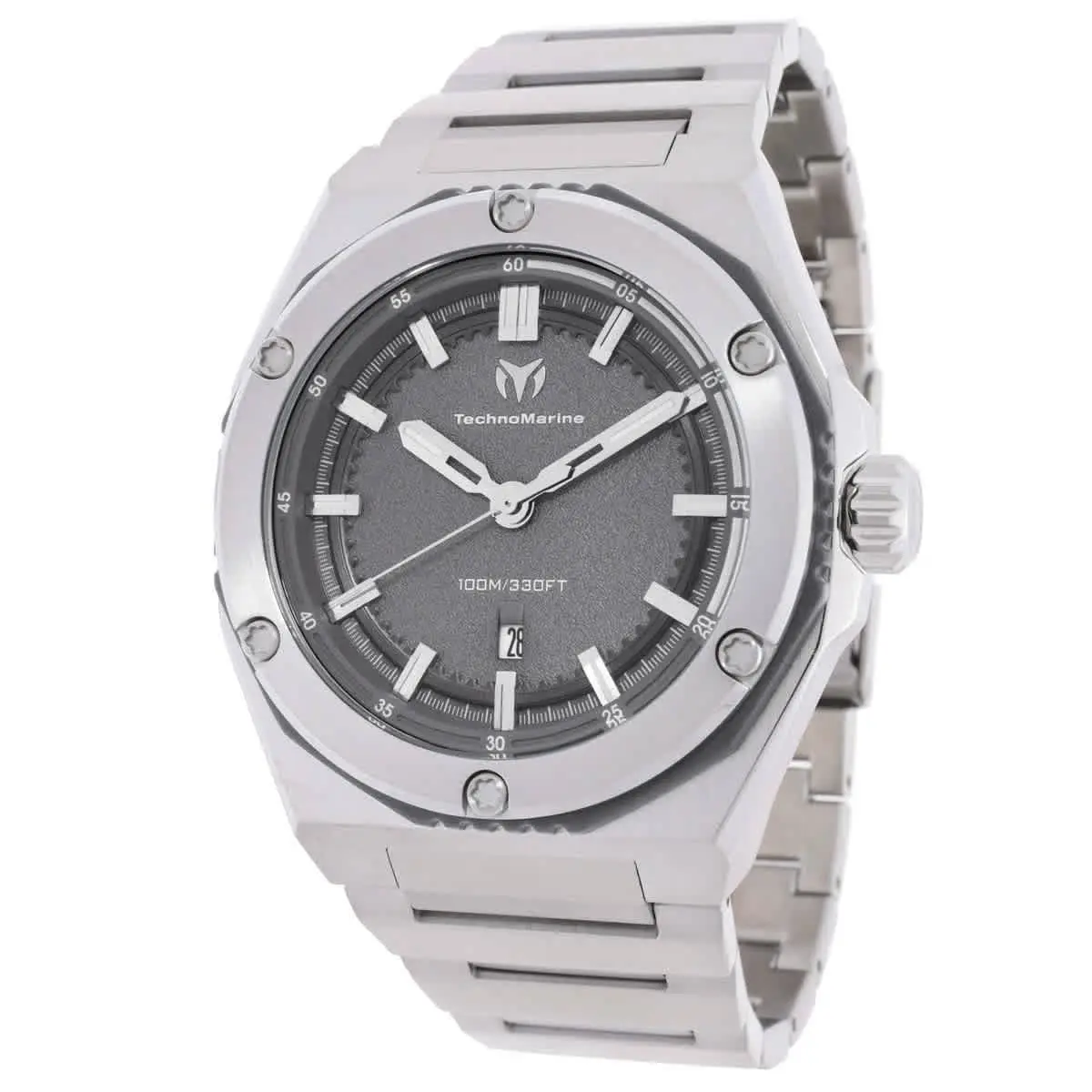 Technomarine TM-416074 Coral Grey Dial 45 mm Men`s Watch - Silver-tone, Dial: Grey, Band: Silver-tone