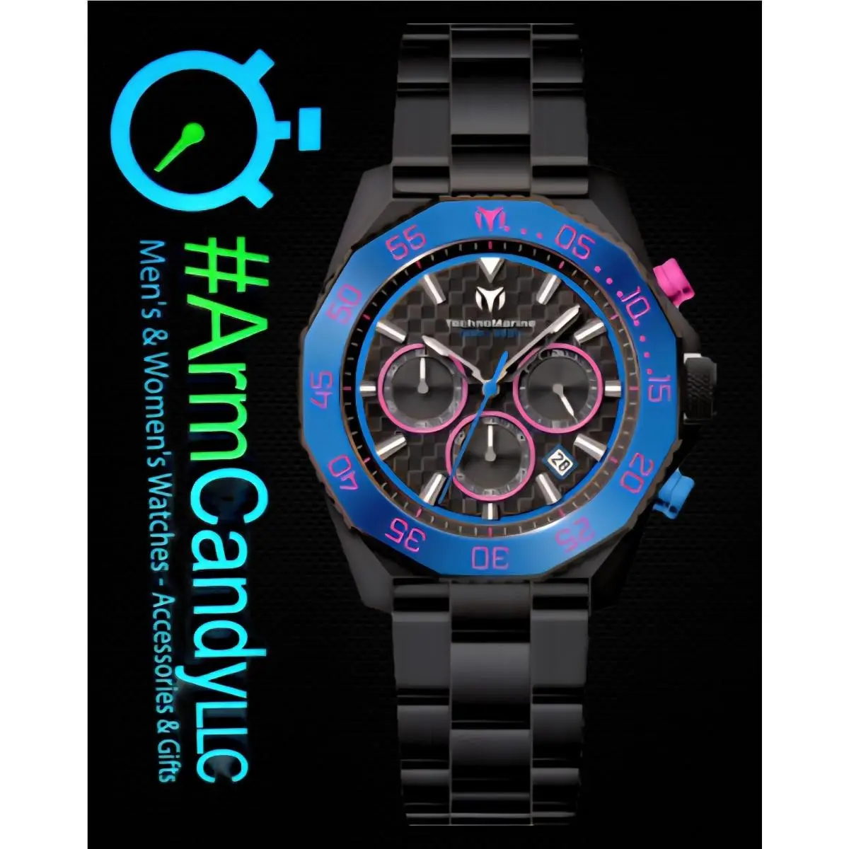 44mm Mens Technomarine Legends Watch Black-blue-pink Chronograph One Left