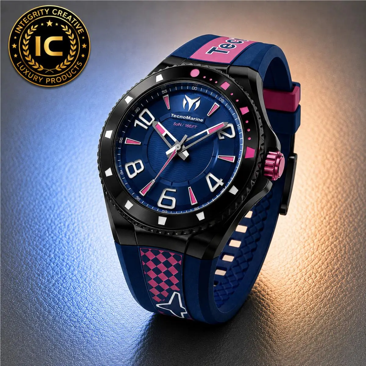 Technomarine Men`s Quartz Sport Watch Blue Dial 44mm Purple Pink Silicone Strap by TechnoMarine