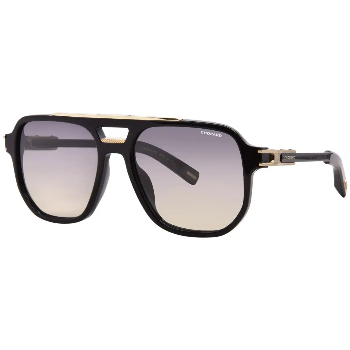 SCH412 700P Sunglasses Men`s Black/gold/smoke Gradient Pilot 57mm by Chopard