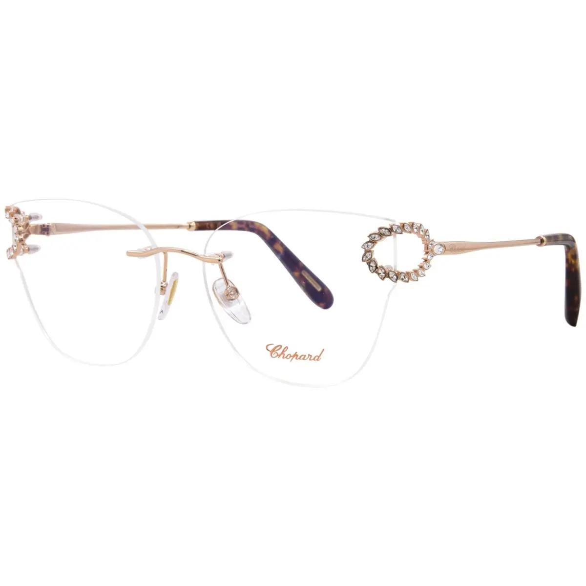 VCHM18S 08FC Eyeglasses Women`s Copper Gold/havana Rimless Cat Eye 57mm by Chopard