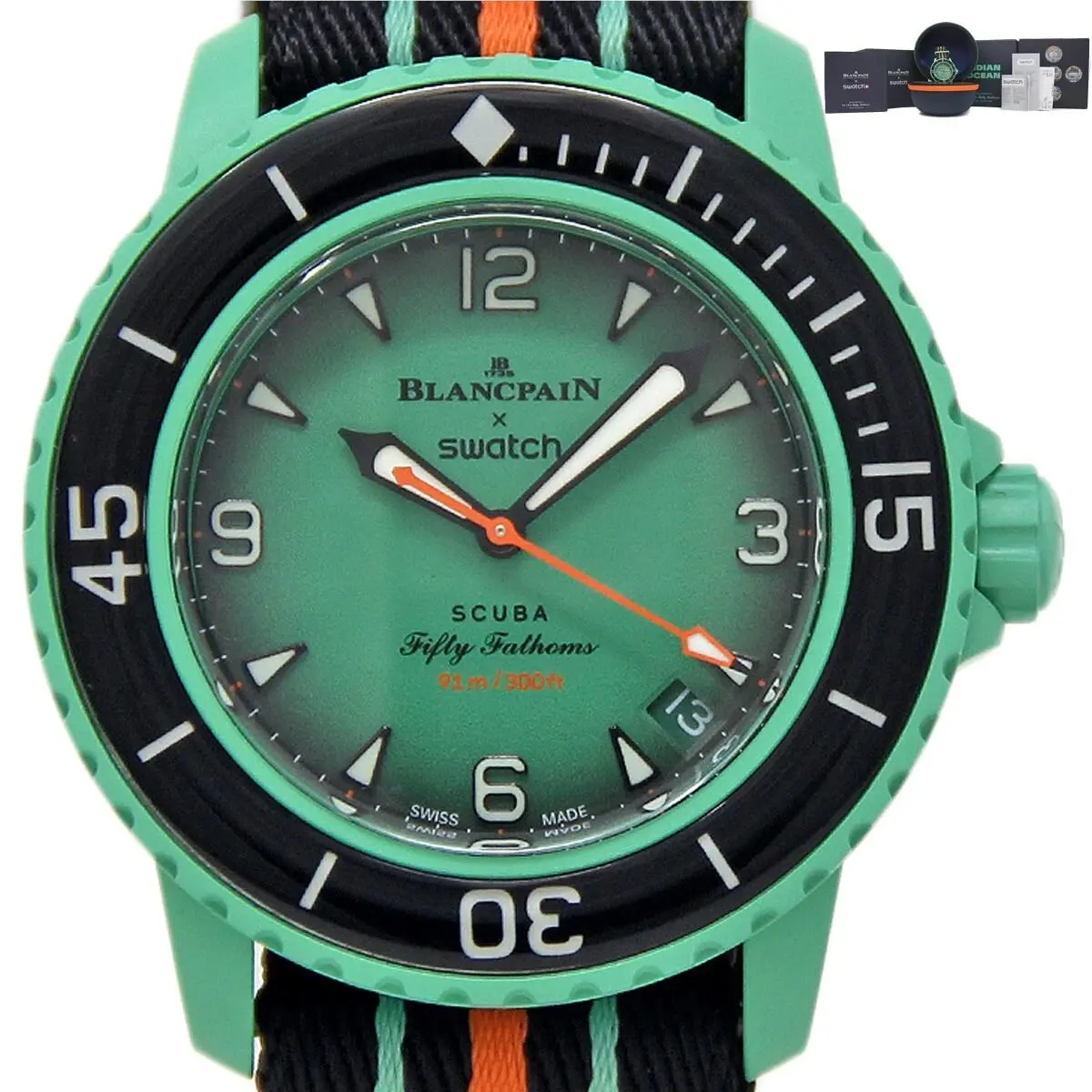Swatch X Blancpain Bioceramic Scuba Fifty Fathoms Green Indian Ocean -new BP2