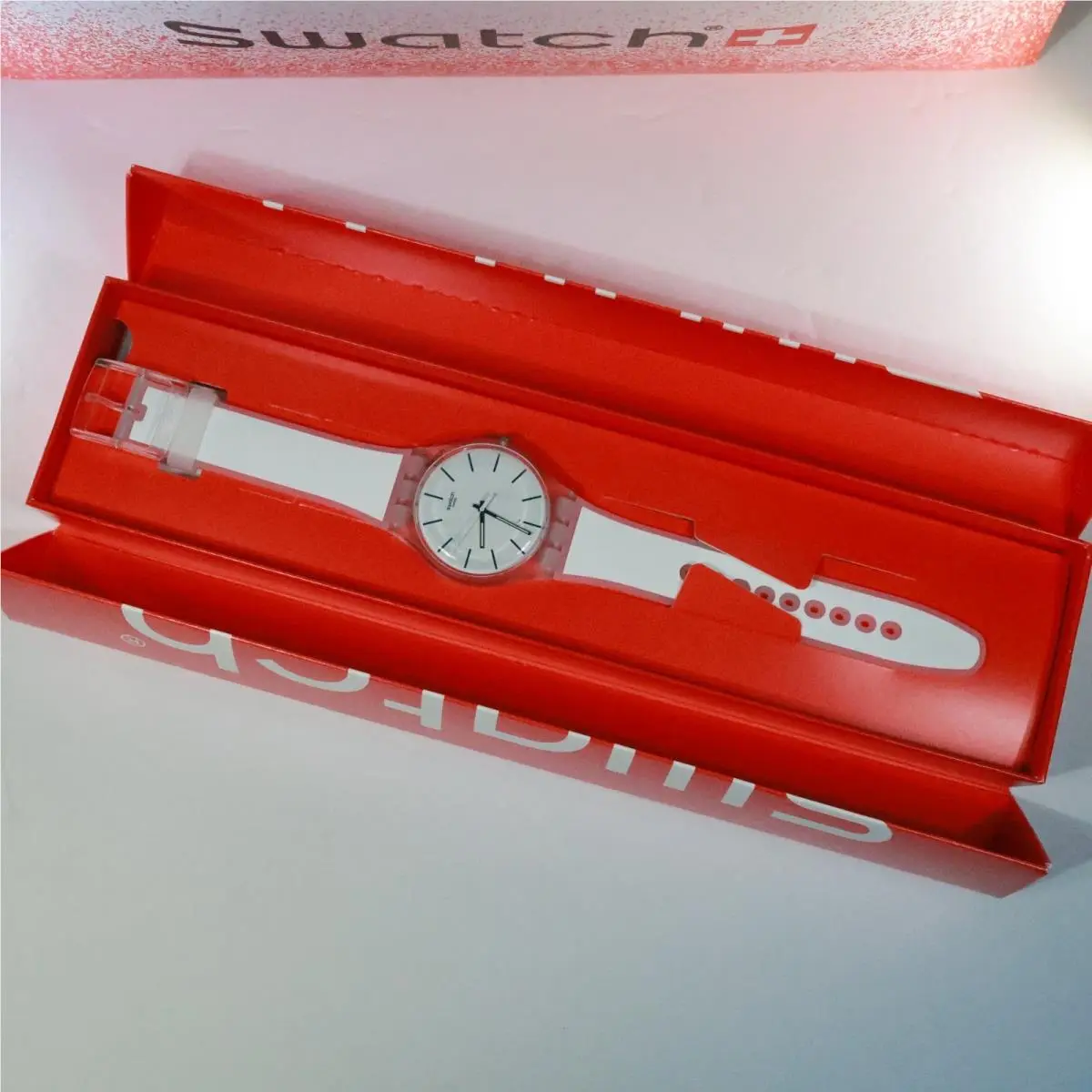 Swiss Made Swatch 41MM SO29K401 White Trip White Semi Transparent Silicone