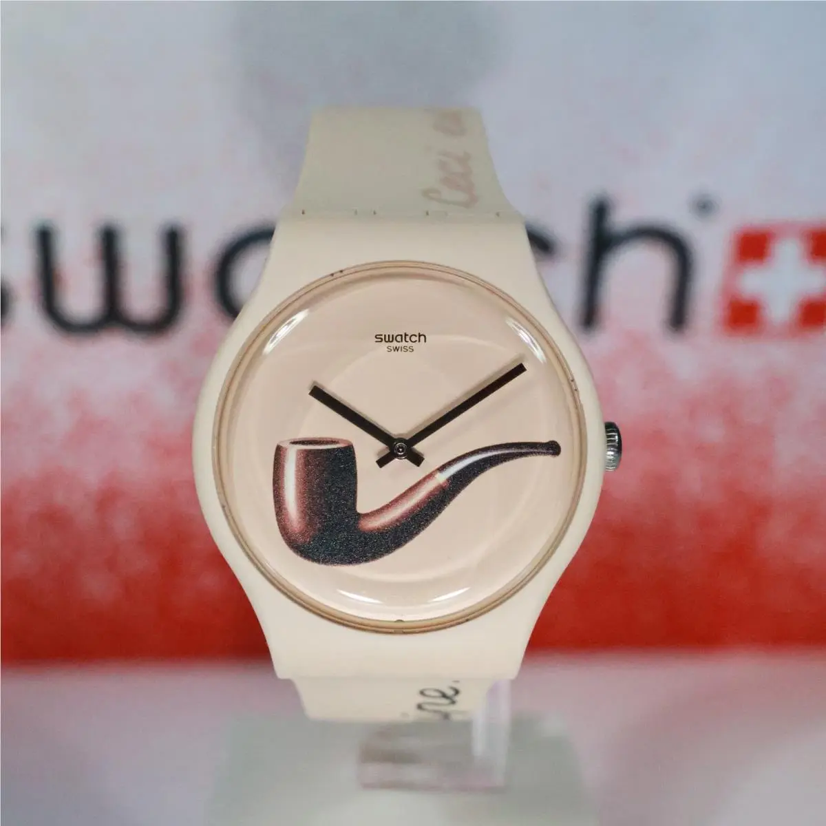 Swiss Swatch Rene Magritte SO29Z124 La Trahison Des Images 41MM Art Watch