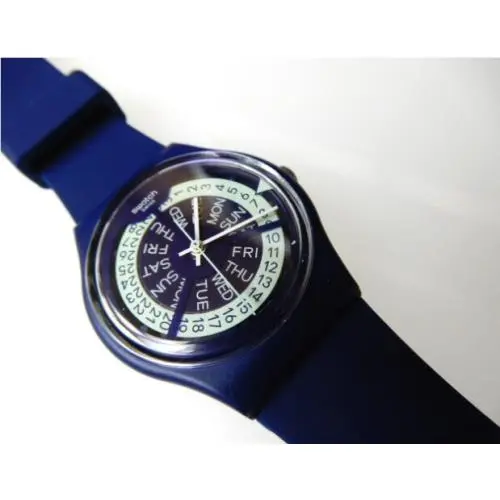 N-igma Navy Unique Swatch w Rotating Day/date on Dial Silicone Band Nib-rare