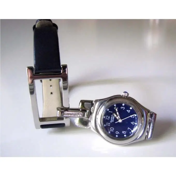 Minx Usa Gorgeous Irony Lady Lady Steel Swatch with Navy Leather Band