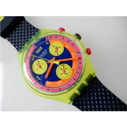 Grand Prix Bright Neon Colors 1st Chrono Stopwatch Swatch Nib-very Rare