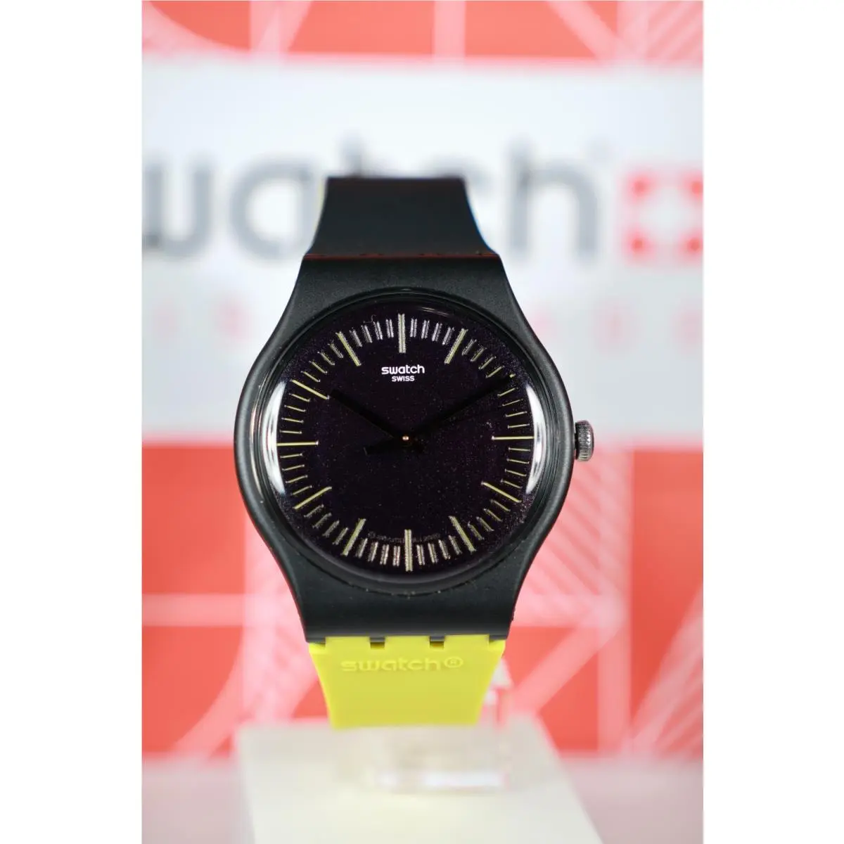 Limited Swiss Made Swatch Watch Essentials SUOB184 Black Blacknyellow 41MM
