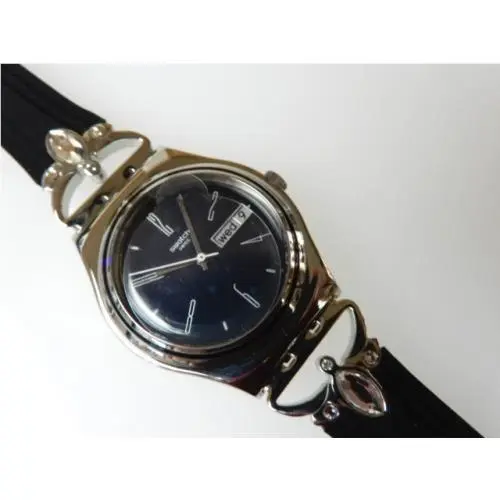 Moroccan Night Elegant Black Irony Medium Swatch Watch w Day/date Nib-rare