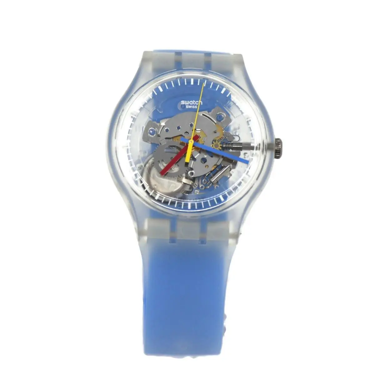 Swatch Blue Stripped Skeleton Plastic Watch SUOK156