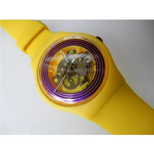Swatch New Gents Purple Rings Yellow Yellow Gents Swatch Glow Hands/skeleton Dial-nib