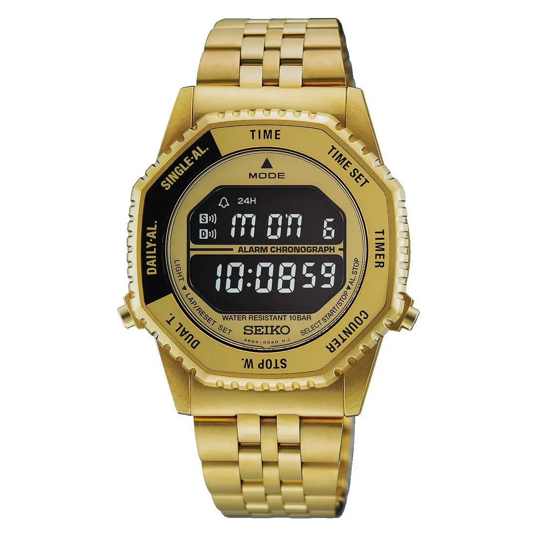 Rotocall Quartz Digital Gold Stainless Steel Men`s Watch HFL003 by Seiko