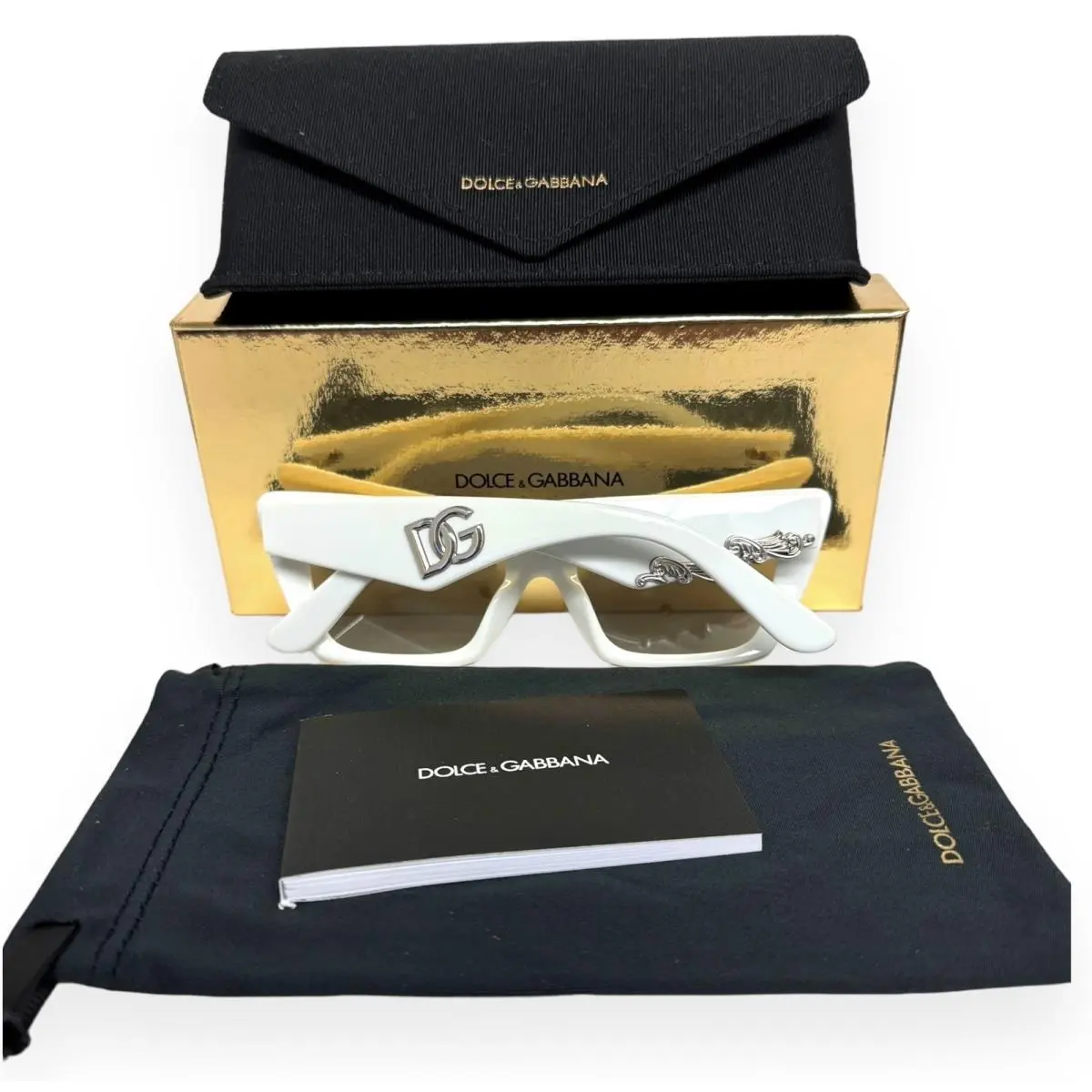 Dolce Gabbana DG4435 3312/8V Sunglasses Polished White Silver Trim Mirror W/case by Dolce & Gabbana
