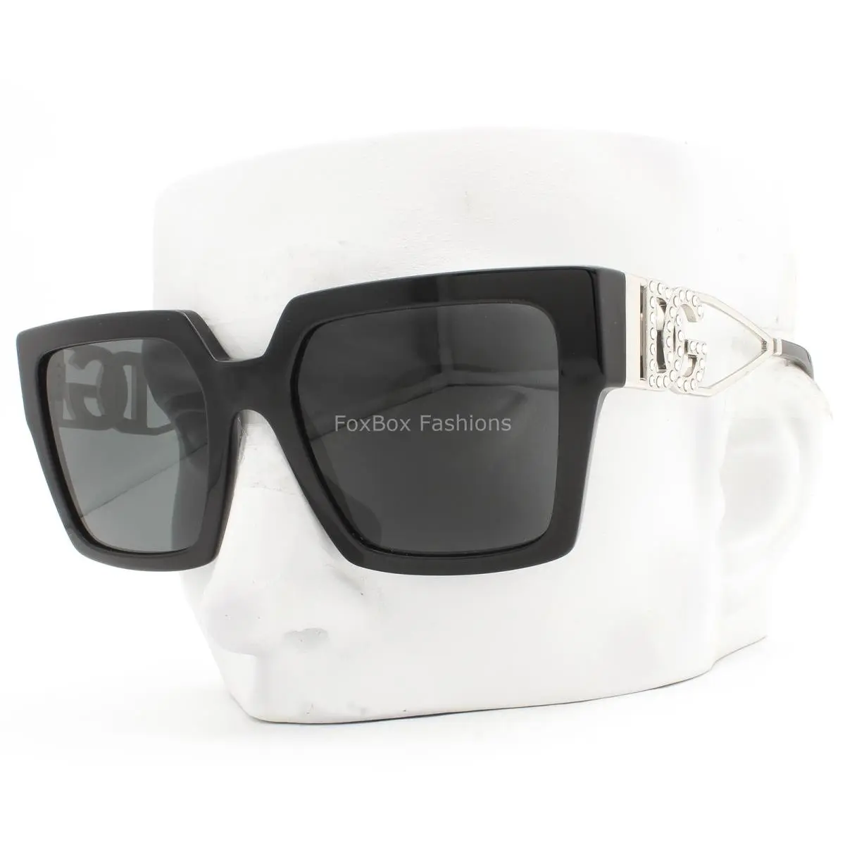 Dolce Gabbana Sunglasses Shiny Black Silver Logo Crystals DG4446B 501/87 W/case by Dolce & Gabbana