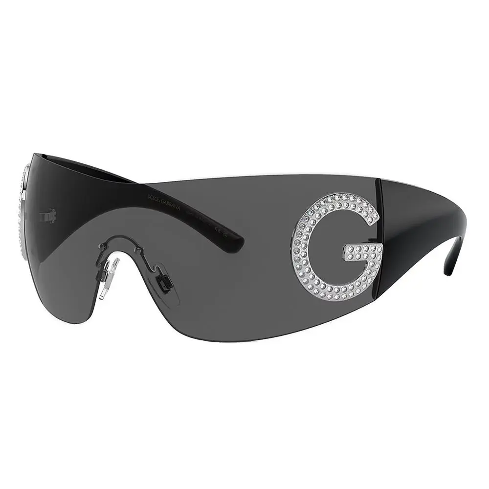 Dolce Gabbana DG 2298B 05/87 Black Metal Shield Sunglasses Grey Lens by Dolce & Gabbana