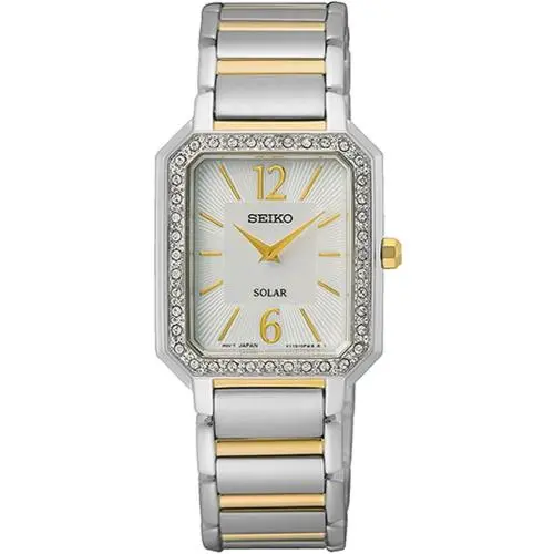 Analogue Crystals Stainless Steel Two-tone White Dial Women`s Watch SUP466 by Seiko