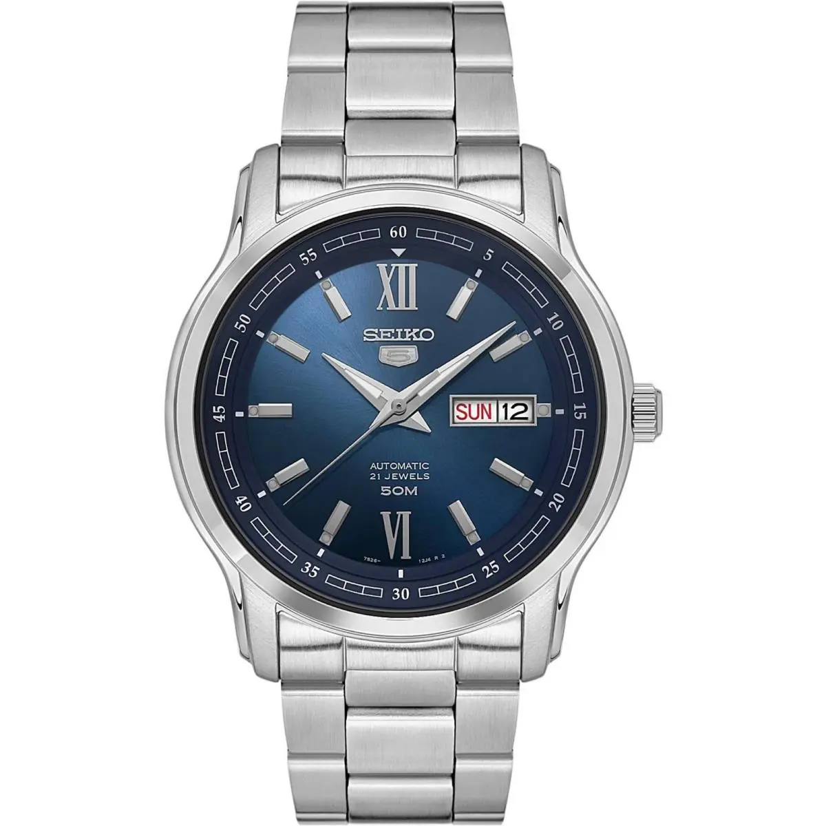 Men`s Watch 5 Day-date Automatic Blue Dial Silver Tone Bracelet SNKP17K1 by Seiko