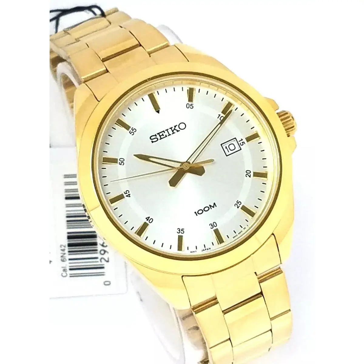 Mens 3 Hand Quartz Watch SUR212 Gold Tone Bracelet Date Display w Box by Seiko