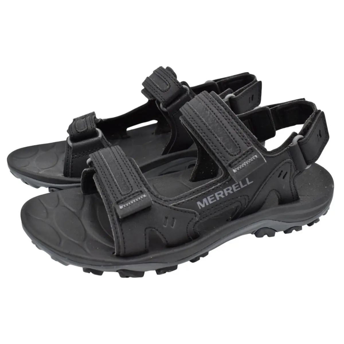 Merrell Men 11 Huntington Sport Convertible Black Leather Open Toe Sandals Shoes