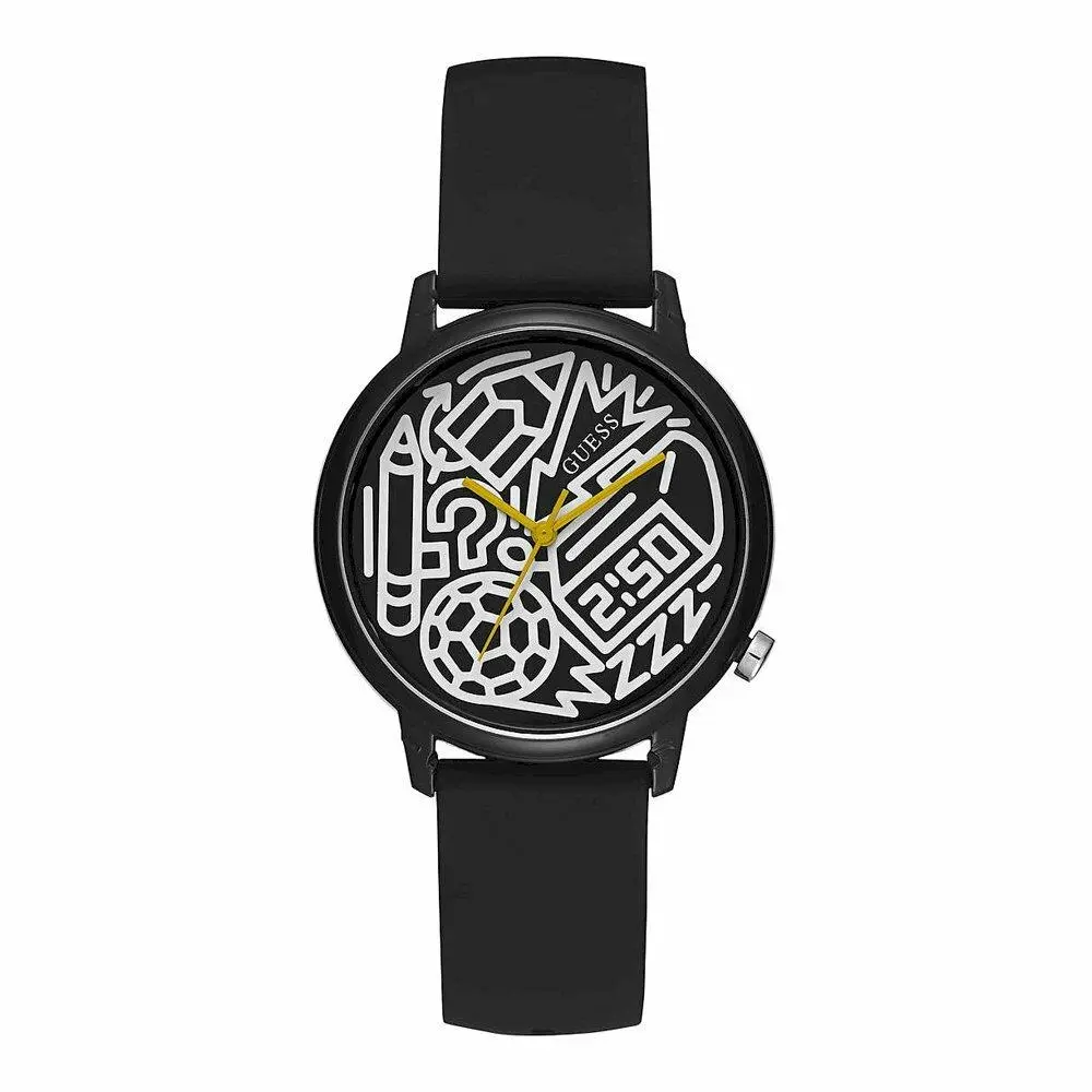 Time To Give Gents Watch with Black Dial and Black Silicone Strap V0023M8 by Guess