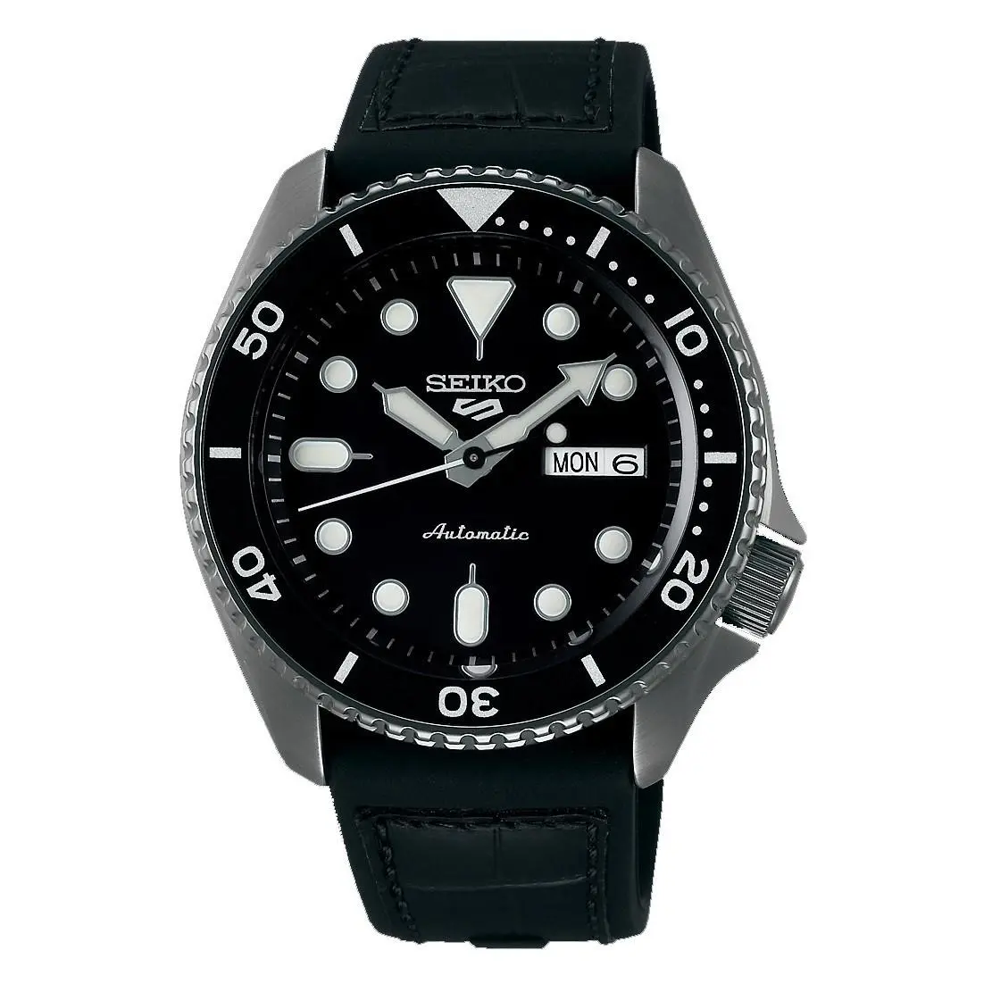 5 Sports SRPD65K3 Men`s Black IP Resin Strap Black Dial Automatic Watch by Seiko