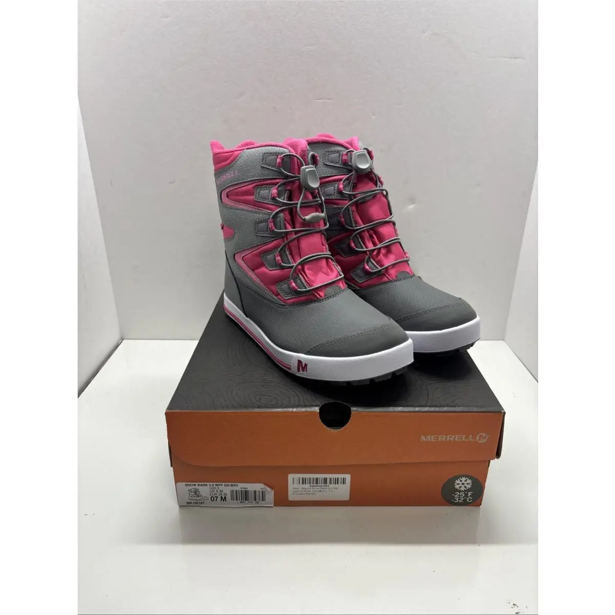 Merrell Girls Snow Bank 3.0 Boots Size 7 Pink/gray