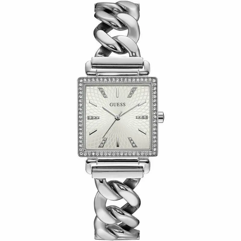 Women`s Watch Silver Vanity Analog W1030L1 Fixed Crystal Bezel Square by Guess