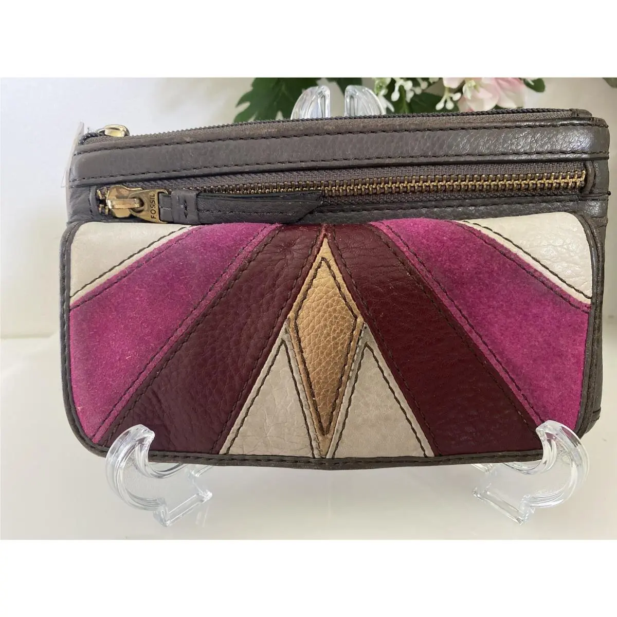Fossil Karli Clutch Wristlet Wallet Bag Geometric Print Leather Mod Vintage by Emilio Pucci