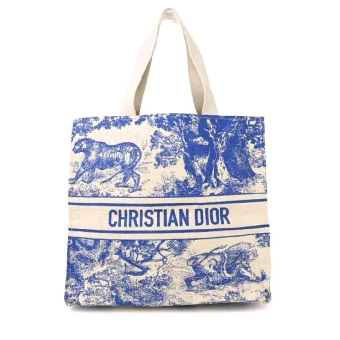 Christian Dior Dioriviera Blue Beige Straw Tote Bag with Bag Charm Gwp