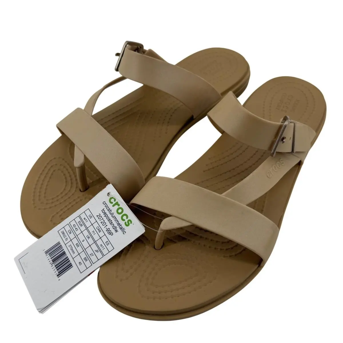 Tulum Toe Post Toe Sandal Metallic Champagne Tan Women 11 Slip On by Crocs