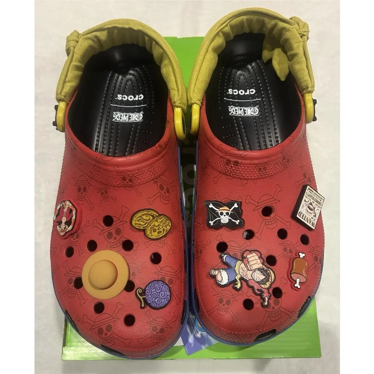 Crocs Size 12 Classic Clog One Piece Luffy Red/yellow Jibbitz Charms Box Tag