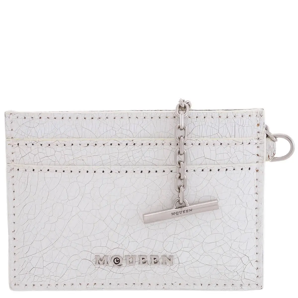 Alexander Mcqueen White / Cognac / Silver Men`s Crackled Leather Card Holder by Alexander McQueen