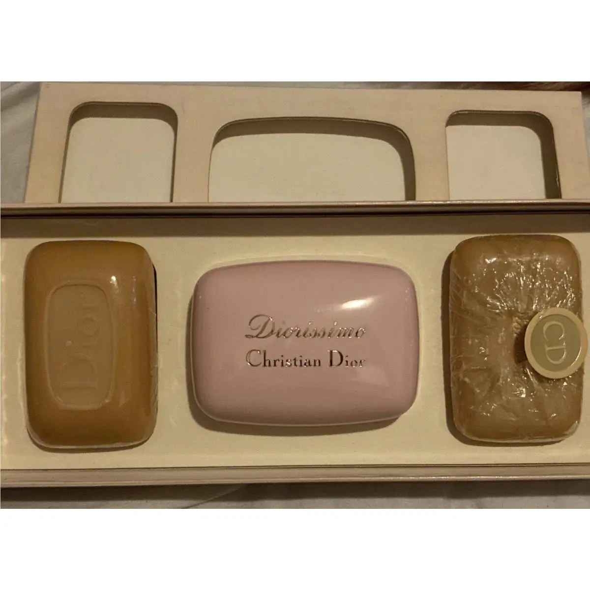 Diorissimo Vintage Christian Dior Soap Set Pink Dish and 3 Soap