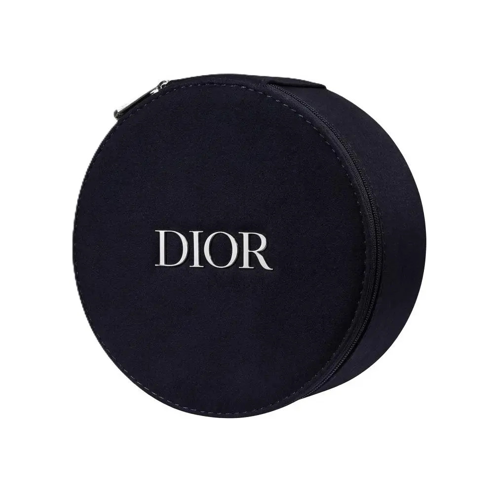 Christian Dior Vanity Pouch Makeup Case Black Circular with Inner Mirror 15x7cm